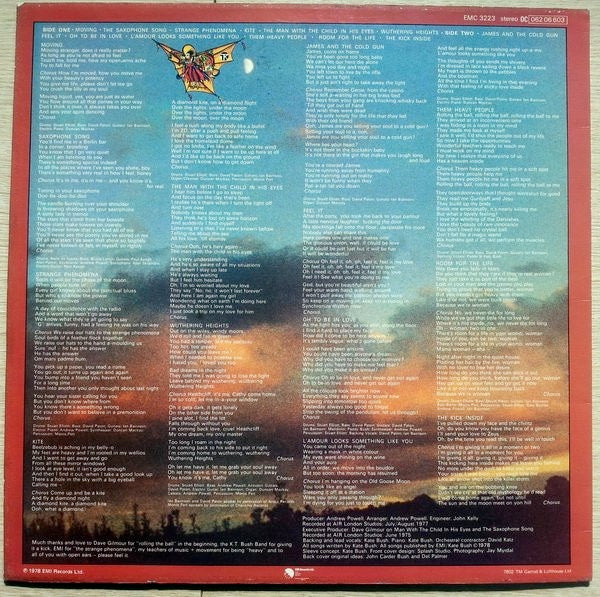 Image of Back Cover of LP - VG/G+ - KATE BUSH, The Kick Inside (EMI - Red On Brown; EMC 3223, UK 1978, Laminated Sleeve With Black Border, First Pressing. "Rember Yourself" Misspelt Runout), Side 1 VG, but some heavy marks on side 2. Christmas message written on sleeve rear. ,  - 3626505E