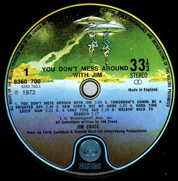 Image of Label Cover of LP - VG/G - JIM CROCE, You Don't Mess Around With Jim (Vertigo Spaceship Labels; 6360 700, UK 1972 Reissue, Gatefold), Sleeve has a couple of hole punches and generally lightly worn,  - 3416082C