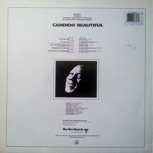 Image of Back Cover of LP - VG/VG - CANDIDO, Beautiful (Blue Note; B1 84357 / 0777 7 85357 1 6, UK 1993 Reissue), ,  - 3126296E