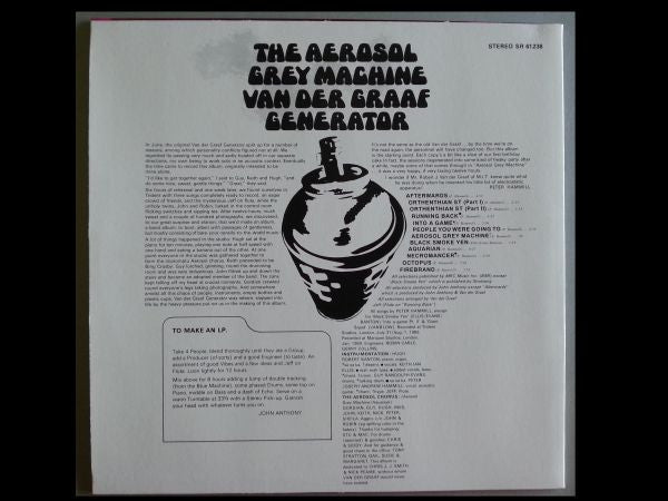 Image of Back Cover of LP - VG+/VG - VAN DER GRAAF GENERATOR, Aerosol Grey Machine (Mercury Gold; SR61238, US 1990s Reissue, Promo, Two Extra Tracks), Strong VG,  - 2026140E