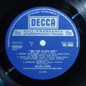 Image of Label Cover of LP - VG/VG+ - THE ROLLING STONES, Get Yer Ya-Ya's Out! (Decca Small Blue Boxed; SKL5065, UK 1970, Laminated Sleeve Front and Back, Stereo, Brackets on Sub-Matrix on Label), ,  - 2546107S