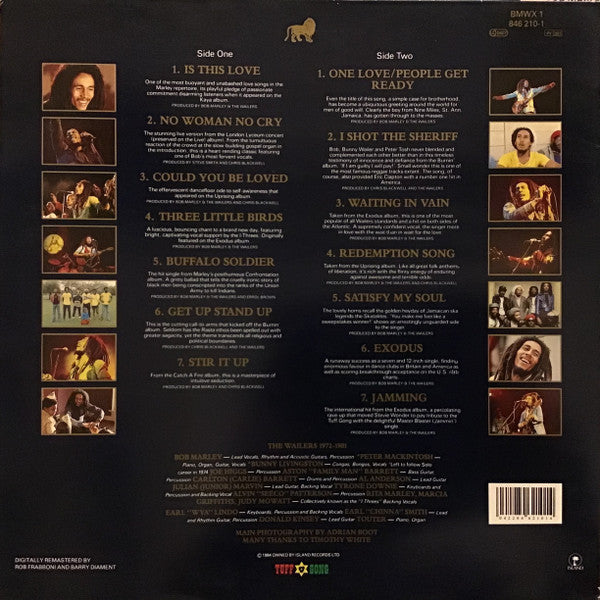 Image of Back Cover of LP - VG/VG+ - BOB MARLEY AND THE WAILERS, Legend - The Best of Bob Marley and the Wailers (Tuff Gong / Island Records; BMWX1, UK 1989 Reissue, Gatefold, Black Inner, Stereo / Remastered), ,  - 2726220E