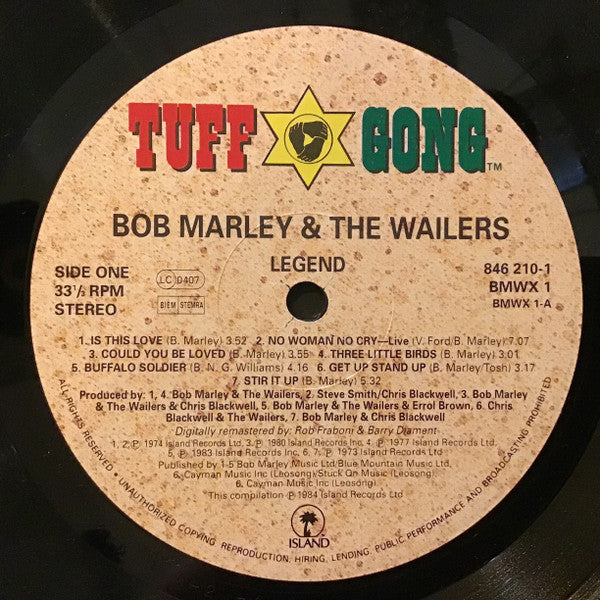 Image of Label Cover of LP - VG/VG+ - BOB MARLEY AND THE WAILERS, Legend - The Best of Bob Marley and the Wailers (Tuff Gong / Island Records; BMWX1, UK 1989 Reissue, Gatefold, Black Inner, Stereo / Remastered), ,  - 2726220E