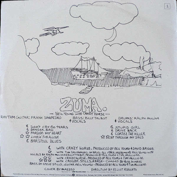 Image of Back Cover of LP - VG/VG - NEIL YOUNG WITH CRAZY HORSE, Zuma (Reprise; MS 2242, New Zealand 1975, Inner), Initials Written in Black Marker on Front and Rear Sleeves and Label,  - 3226126E