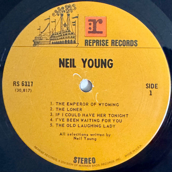 Image of Label Cover of 4925466E: LP - NEIL YOUNG, Neil Young (Reprise; RS.6317, UK 1970 Reissue, Gatefold, Company Inner) Strong VG, Edge And Ring Wear, Stains On Sleeve  VG/VG