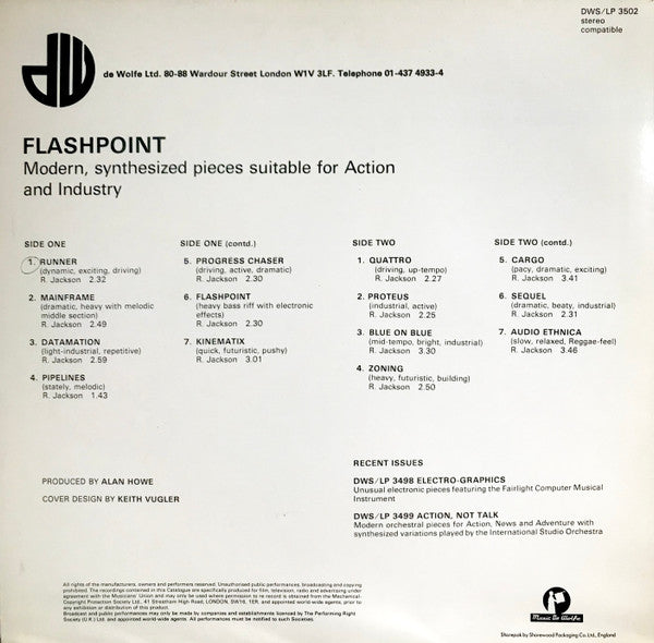 Image of Back Cover of LP - VG/VG+ - R JACKSON, Flash Point (Music De Wolfe; DWS/LP 3502, UK 1986), Edge Wear,  - 3846282S