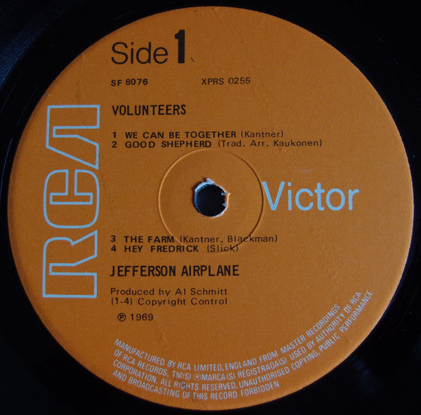 Image of Label Cover of LP - VG/G+ - JEFFERSON AIRPLANE, Volunteers (RCA Victor Orange No Stereo Text; SF 8076, UK 1970, Gatefold), ,  - 3546091S