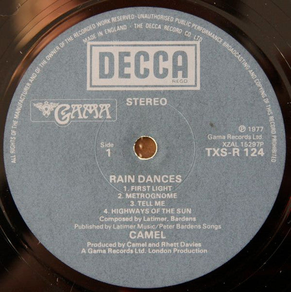 Image of Label Cover of LP - VG/VG - CAMEL, Rain Dances (Gama; TXS-R124, UK 1977, Inner), Light hairlines on disc.,  - 2646056S