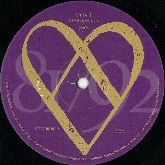 Image of Label of 3524176E: LP - SIMPLE MINDS, Glittering Prize 81/92 (Virgin; SMTV1, UK 1992, Inner)   VG/VG+