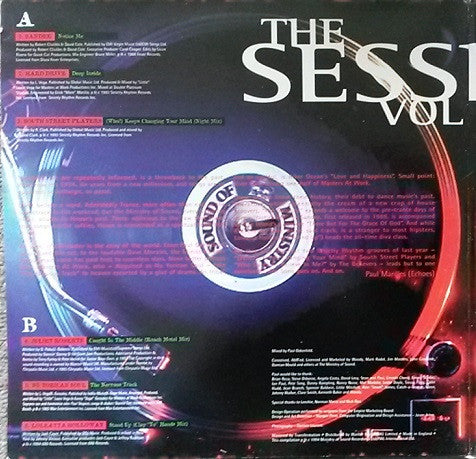 Image of Back Cover of 2xLP - G+/G+ - PAUL OAKENFOLD, The Sessions Vol 2 (Ministry Of Sound; MINST LP002, UK 1994, Gatefold, No flyer), Sleeve and discs have wear but plays well, with light surface noise,  - 2726048E