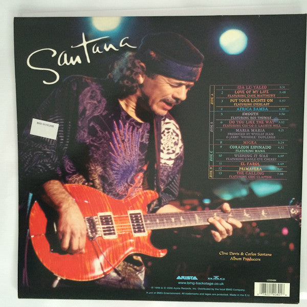 Image of Back Cover of 3814157C: 2xLP - SANTANA, Supernatural (Arista; 078221908016, Europe 2000, Gatefold, 2 Inners, 180 Gram Audiophile Pressing) Strong VG to sleeve - some light edge and spine wear.  VG/VG+