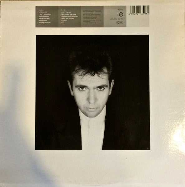 Image of Back Cover of 4514339C: LP - PETER GABRIEL, Shaking The Tree (Twelve Golden Greats) (Virgin; PGTV 6, UK 1990, Title Stickered Sleeve, Inner) Grubby, age discoloured sleeve, lots of marks but all light.  VG/G