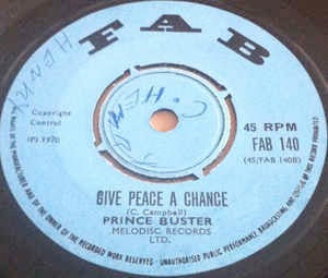 Image of Front Cover of 7" - /G+ - PRINCE BUSTER, Hit Me Back / Give Peace A Chance (Fab; FAB 140, UK 1970, 4-Prong Centre), Sounds VG! No centre piece.,  - 1056045S