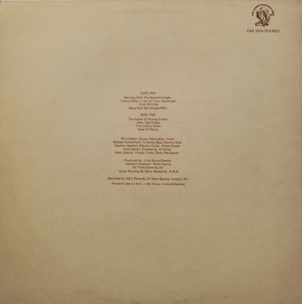 Image of Back Cover of LP - VG+/G+ - GENESIS, Selling England By The Pound (Charisma Hatter B & C Marketing; CAS1074, UK 1970s, Inner, A1/B2 Matrix), ,  - 3126241E