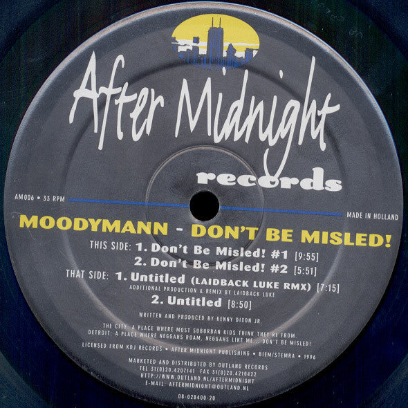 Image of Label Cover of 12" - VG+/VG+ - MOODYMANN, Don't Be Misled! (After Midnight; AM006, Netherlands 1996, Company Sleeve), ,  - 2826367E