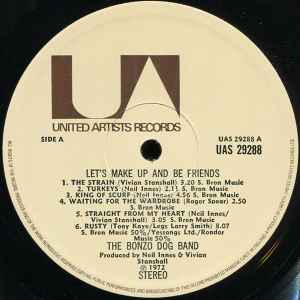 Image of Label Cover of LP - VG/VG - BONZO DOG BAND, Let's Make Up & Be Friendly (UA; UAS29288, UK 1972), Sticker damage to sleeve front, some fading around edges. ,  - 0726361E