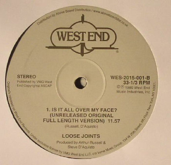 Image of Back Cover of 5044256S: 12" - LOOSE JOINTS, Is It All Over My Face (Kon's Duet Mix / Unreleased Mixes) (West End; WES 2015-001, UK 2015, Plain Sleeve)   /VG+