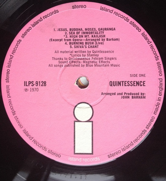 Image of Label Cover of LP - VG/VG - QUINTESSENCE, Quintessence (Island Pink/i logo; ILPS 9128, UK 1970, Laminated Tri-Fold Sleeve), Some edge wear and laminate creasing. ,  - 2246236S