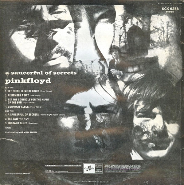 Image of Back Cover of 4825085E: LP - PINK FLOYD, A Saucerful of Secrets (Columbia Silver/Black, 2 x EMI Box; SCX6258, UK 1971 Reissue, Laminated Flipback Sleeve, Stereo) Very Strong VG, Spine Damage, Name Written On Rear Sleeve  VG/VG