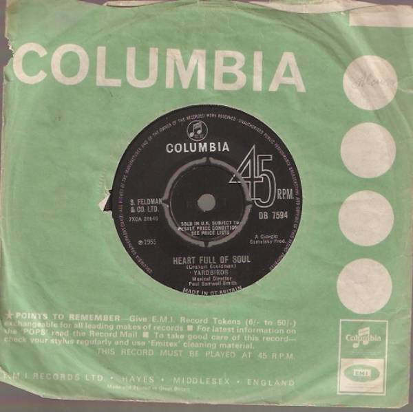 Image of Front Cover of 7" - VG+/VG+ - YARDBIRDS, Heart Full Of Soul / Steeled Blues (Columbia; DB 7594, UK 1965), Strong VG+,  - 4126121E