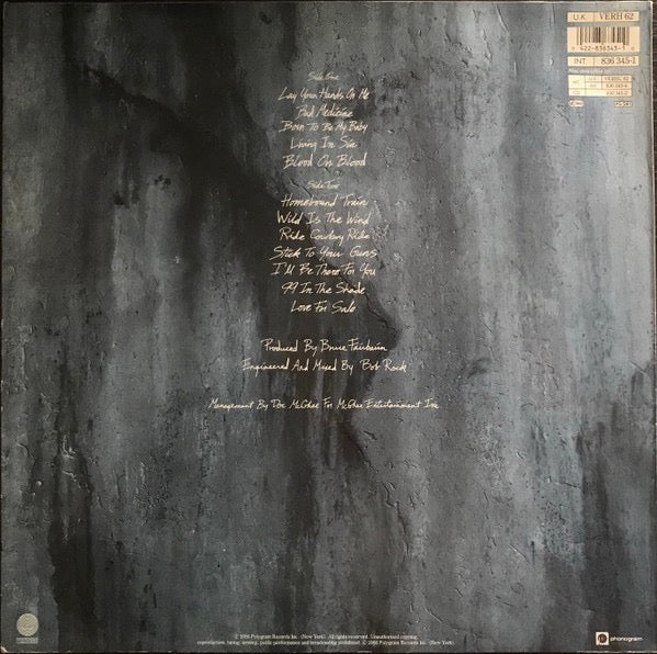 Image of Back Cover of LP - VG/VG - BON JOVI, New Jersey (Vertigo; VERH 62, UK 1988, Inner), ,  - 2426021E