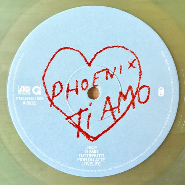 Image of Label Cover of LP - VG+/VG - PHOENIX, Ti Amo (Atlantic; 0190295811853, Europe 2017, Printed Plastic Sleeve, Inner, Coke Bottle Clear Vinyl. 180g), Slightly different run-outs 158420E1/A 158420E2/A,  - 3816156C