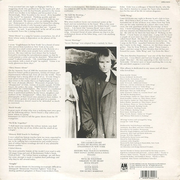 Image of Back Cover of 2xLP - VG/G+ - STING, ...Nothing Like The Sun (A&M; AMA 6402, UK 1987, Insert), Light marks - close to VG, ring wear,  - 4246021S