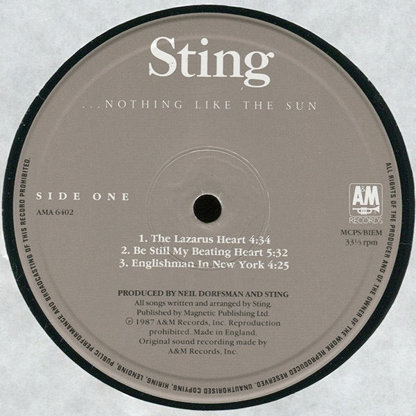 Image of Label Cover of 2xLP - VG/G+ - STING, ...Nothing Like The Sun (A&M; AMA 6402, UK 1987, Insert), Light marks - close to VG, ring wear,  - 4246021S