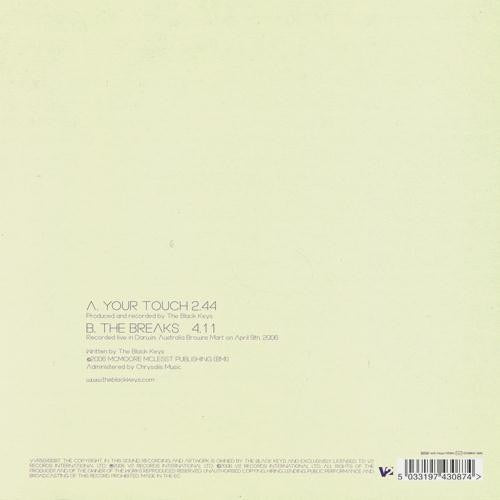 Image of Back Cover of 7" - VG+/VG+ - THE BLACK KEYS, Your Touch / The Breaks (V2; VVR5043087, UK 2006, Picture Sleeve), ,  - 4216119C