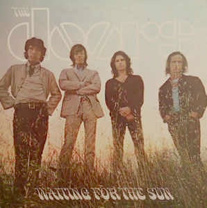 Image of Front Cover of 3624113E: LP - THE DOORS, Waitng For The Sun (Elektra Butterfly, "W" on Label Rim; K42041, UK 1976 Reissue) Sleeve has creasing, ringwear, dented corners. Many light marks and scuffs on vinyl.   VG/G+