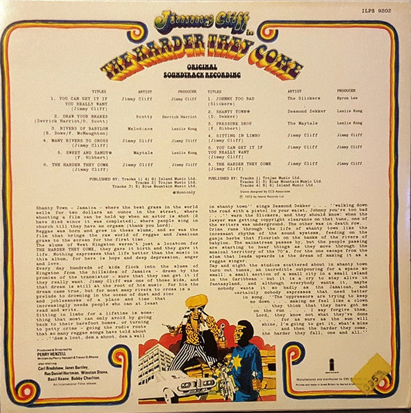 Image of Back Cover of LP - VG/G - VARIOUS ARTISTS, "The Harder They Come" (Original Soundtrack Recording) (Island Records; ILPS 9202, UK 1978 Reissue, Single Sleeve, Inner), Loads of marks.,  - 3816037C