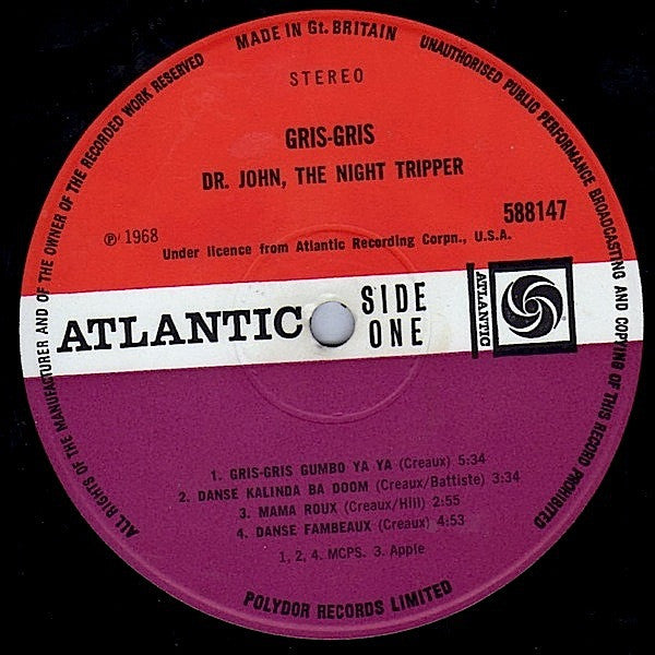 Image of Label Cover of LP - VG/F - DR. JOHN, Gris Gris (Atlantic Plum & Orange; 588147, UK 1968, Laminated Sleeve, Stereo), Lots of marks and hairlines, Plays with surface noise, Scratchy marks to sleeve laminate and a couple creases. ,  - 1416518C