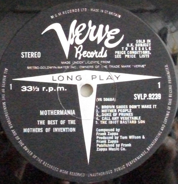 Image of Label Cover of LP - VG/VG - THE MOTHERS OF INVENTION, Mothermania (Verve Records; SVLP 9239, UK 1969, Laminated Flipback Sleeve), Spots of fogging on both sides. ,  - 1916088C