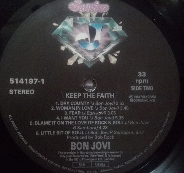 Image of Label Cover of LP - VG/VG - BON JOVI, Keep The Faith (Jambco; 514 197-1, Europe 1992, Inner, Stickered Sleeve), ,  - 2426008E