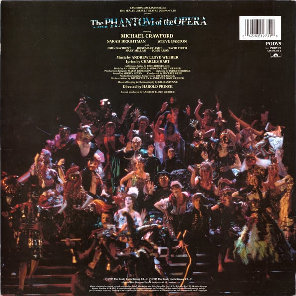 Image of Back Cover of 2xLP - G+/VG - ANDREW LLOYD WEBBER, The Phantom Of The Opera (Polydor; PODV9, UK 1987, Hype Stickered Gatefold Sleeve, 2 Inners & Booklet), Light Water Damage To Sleeve,  - 2846072S