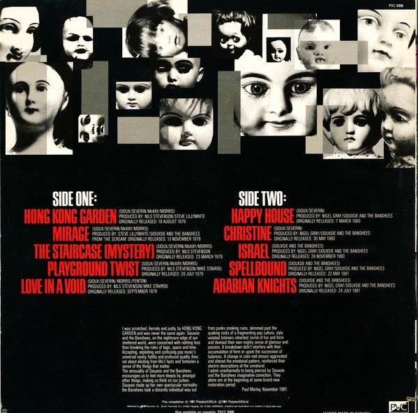Image of Back Cover of LP - VG/VG+ - SIOUXSIE AND THE BANSHEES, Once Upon a Time - The Singles (PVC; PVC 8906, US 1981, Inner), Cut-out (Notched), Ring Wear On Inner,  - 4326252E
