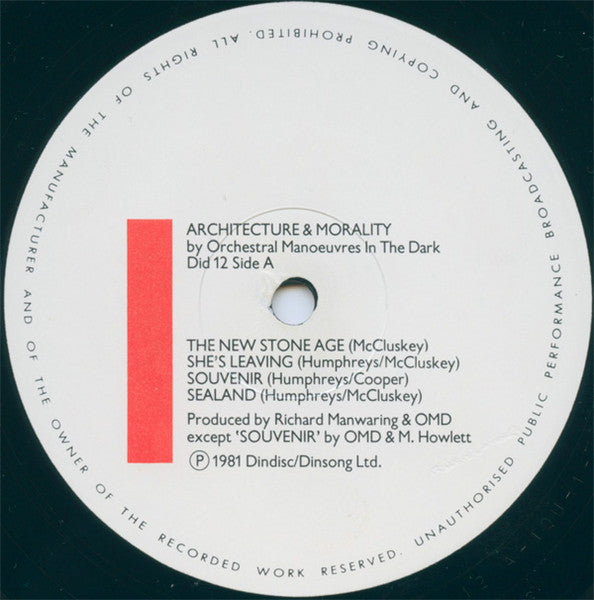 Image of Label Cover of LP - VG+/VG+ - ORCHESTRAL MAN UVRES IN THE DARK, Architecture & Morality (Dindisc; DID12, UK 1981, Blue Die Cut Sleeve, Inner, Fourth Issue, Townhouse Runout), ,  - 2826245E