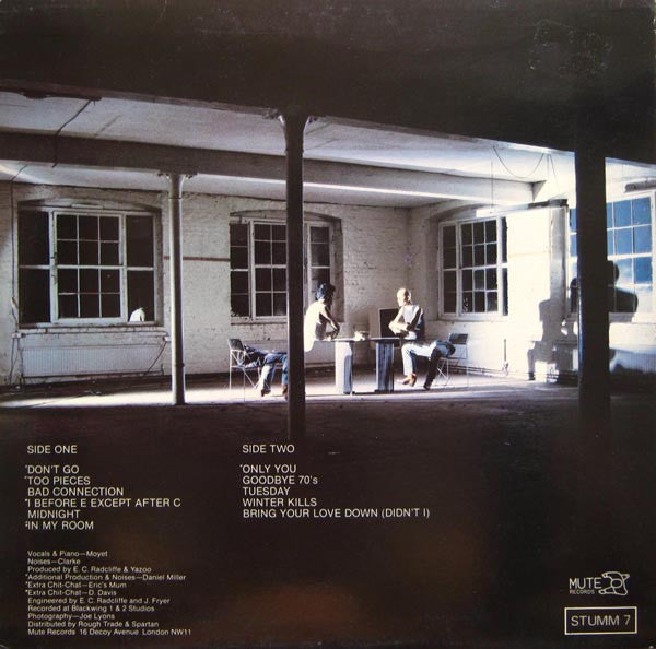 Image of Back Cover of LP - VG/G+ - YAZOO, Upstairs At Eric's (Mute Lighter Blue Labels; STUMM 7, UK 1982, Inner, "Tape One" Matrix), ,  - 1026391E