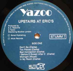 Image of Label Cover of LP - VG/G+ - YAZOO, Upstairs At Eric's (Mute Lighter Blue Labels; STUMM 7, UK 1982, Inner, "Tape One" Matrix), ,  - 1026391E