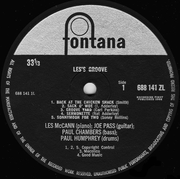 Image of Back Cover of 3624049E: LP - LES MCCANN, Les's Groove (Fontana; 688 141 ZL, UK 1964, Laminated Pasteback Sleeve)   VG/VG