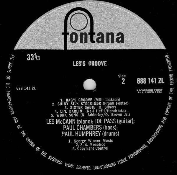 Image of Label of 3624049E: LP - LES MCCANN, Les's Groove (Fontana; 688 141 ZL, UK 1964, Laminated Pasteback Sleeve)   VG/VG