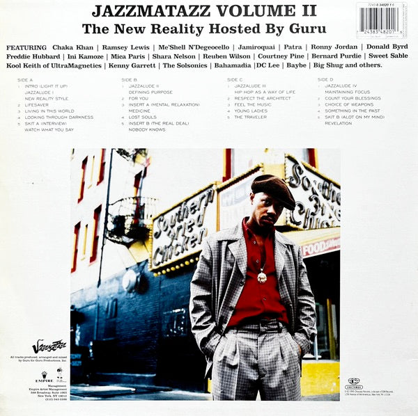 Image of Back Cover of 2xLP - VG+/VG - GURU, Jazzmatazz Volume II: The New Reality (Chrysalis; 7243 8 34820 1 6, UK 1995, Insert), Light hairlines.,  - 3726384E