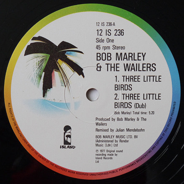 Image of Label Cover of 12" - VG/VG - BOB MARLEY AND THE WAILERS, Three Little Birds (Tuff Gong ; 12 IS 236, UK 1985, Picture Sleeve), Light lines only, shiny. Yellowing on back sleeve.,  - 2416126C