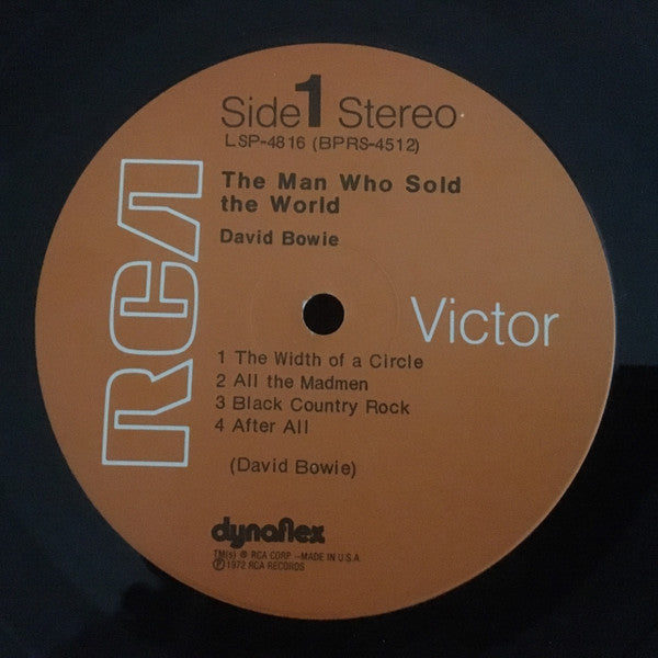 Image of Label Cover of LP - VG/VG - DAVID BOWIE, The Man Who Sold The World (RCA Victor; LSP-4816, UK 1970s Reissue, Inner, UK issue with imported USA Dynaflex vinyl, "Previously relased on Philips Records"), Light scuffs, edge & ring wear, sticker damage,  - 3046189S