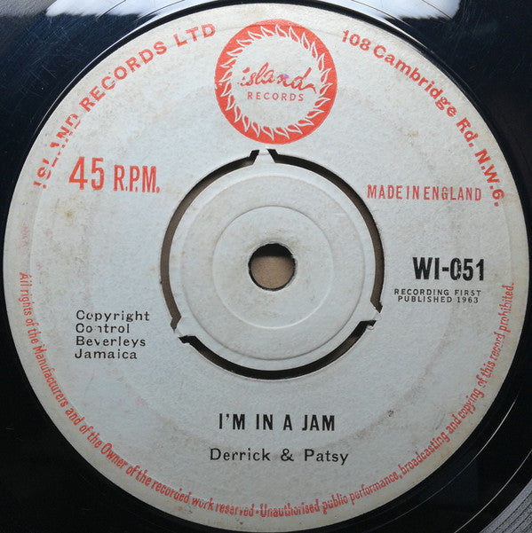 Image of Front Cover of 7" - /VG - DERRICK MORGAN / DERRICK & PATSY, Blazing Fire / I'm In A Jam (Island Records; WI-051, UK 1963, 3-Prong Centre), Centre intact, strong VG.,  - 1456202S