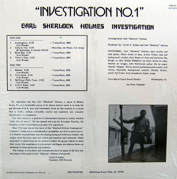 Image of Back Cover of LP - VG/VG+ - CARL HOLMES, Investigation No.1 (C.R.S.; CRS-01, US 2004 Reissue, Picture sleeve), ,  - 2226121E