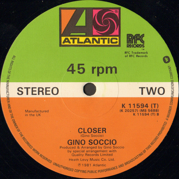 Image of Back Cover of 12" - /VG+ - GINO SOCCIO, Try It Out / Closer (Atlantic; K 11594, UK 1981, Plain sleeve), ,  - 0926248E