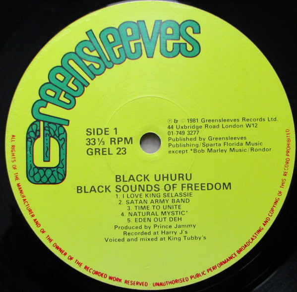 Image of Label Cover of LP - VG/VG - BLACK UHURU, Black Sounds Of Freedom (Greensleeves Records; GREL 23, UK 1981), Some writing on sleeve. VG vinyl with very few light hairlines,  - 3926395E