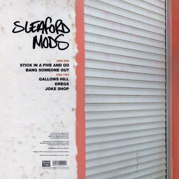 Image of Back Cover of 12" - EX/VG+ - SLEAFORD MODS, Sleaford Mods (Rough Trade; RT0024ST, UK 2018, Picture Sleeve), Still In Opened Shrinkwrap,  - 3616153C