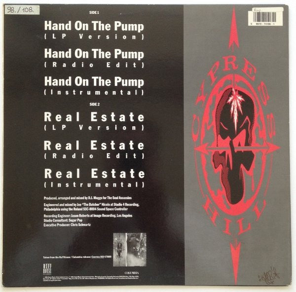 Image of Back Cover of 4845143S: 12" - CYPRESS HILL, Hand On The Pump (Columbia; 4474106, US 1991, Picture Sleeve) Still In Opened Shrinkwrap  VG/VG+